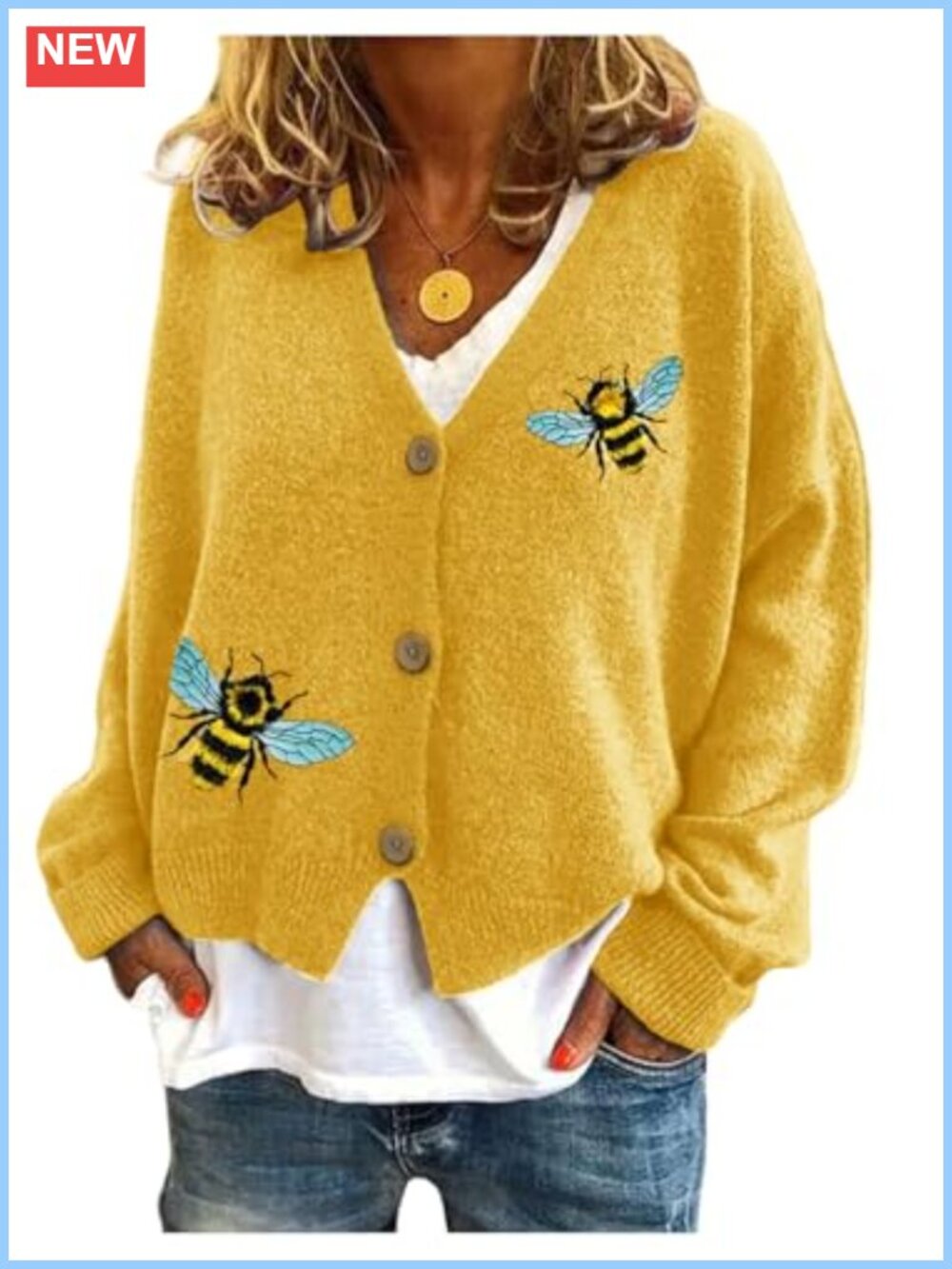 Fuzzy Embroidered Button Down Cardigan V Neck Long Sleeve